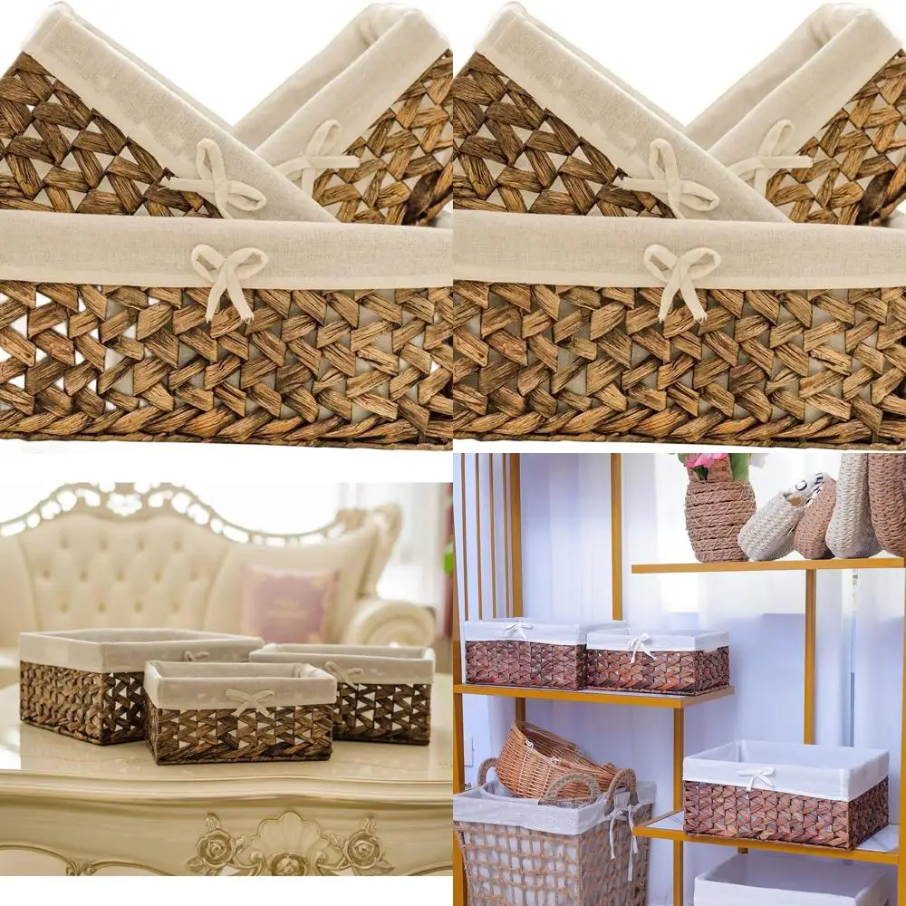 

Набор из 3 плетеных корзин для хранения из морской травы с ручками, прямоугольный дизайн