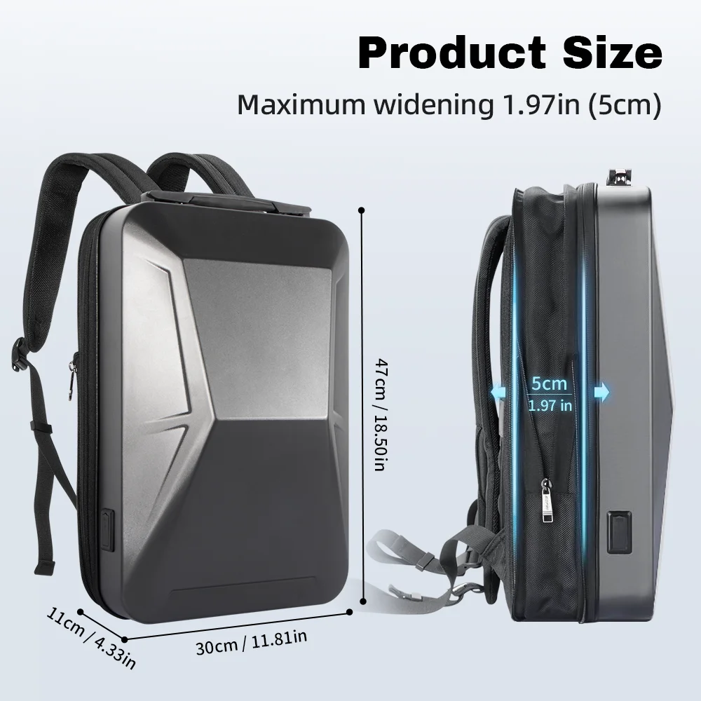 Cybertruck Shaped Backpack Hardshell Bag with USB Charging Port Anti-Theft Waterproof Outdoor Travel Pack Cybervault for Tesla