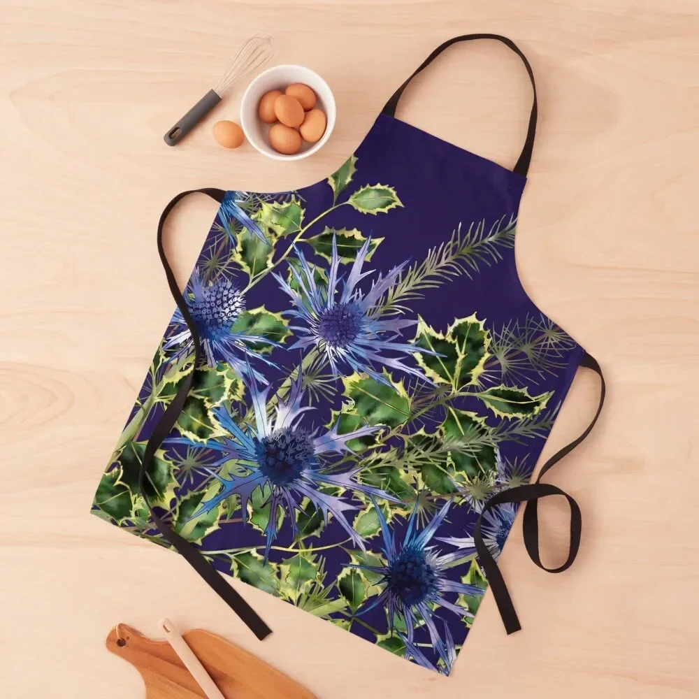 Sea Holly, Holly & Pine Needles Apron Chef jacket men home women Christmas gift restaurant accessories Apron