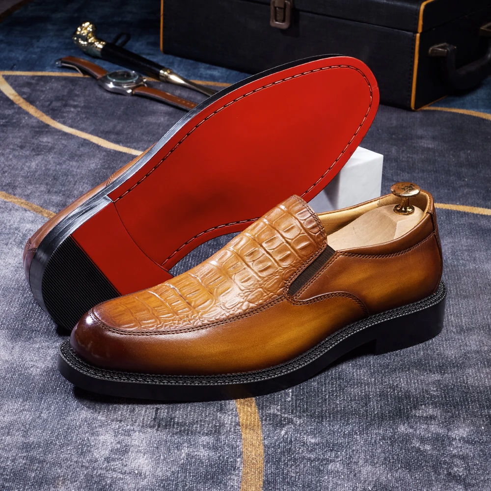 

Luxury Designer Men's Italian Shoes Genuine Leather Elegant Double Splicing Oxfords Crocodile Print Social Shoe Increased Height