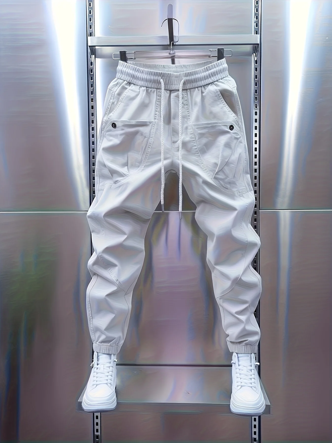 

Men's new spring and autumn solid color elastic waistband pants, fashionable ankle pants, trendy sports pants, versatile casual