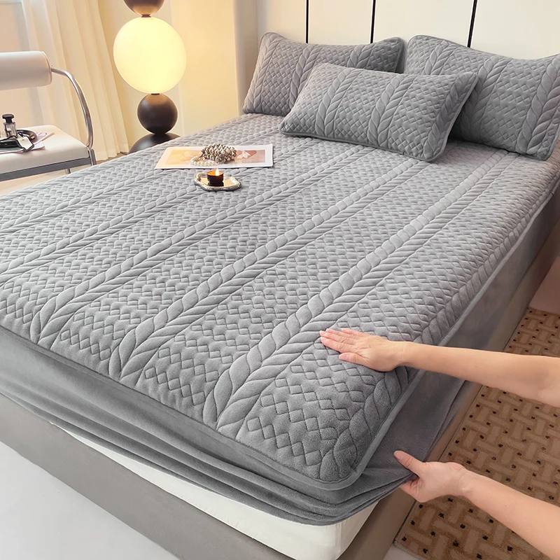 WASART Winter warm coral fleece mattress protector cover quilted thicken elastic fitted sheet 140x200 double bed protection pad