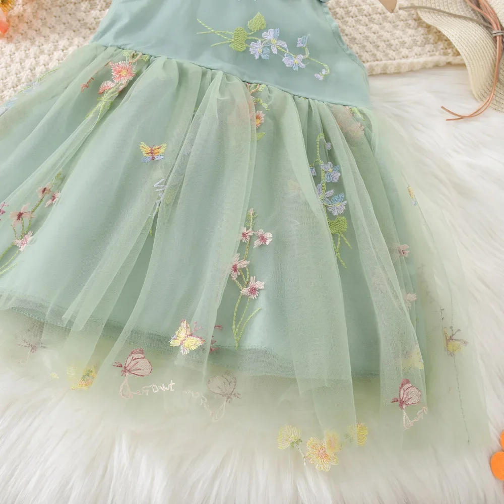 (0-3 Years Old) Summer Mesh Floral Bow Baby Girl Dress Cute And Sweet Double Layered Gauze Girl Princess Dress