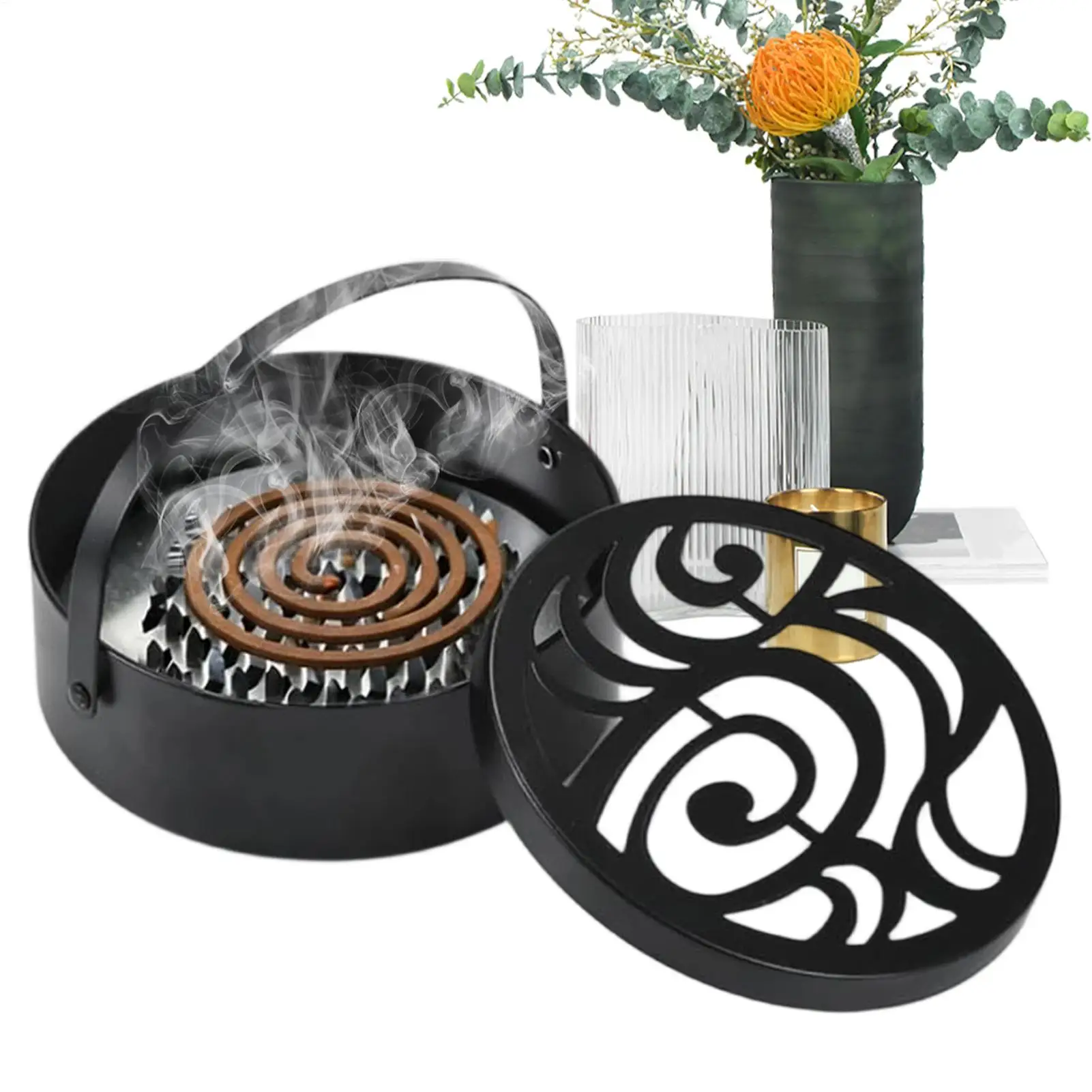 Coil Incense Holder metal mosquito coil holder with handle portable iron incense burner for home and outdoor decor insence burne