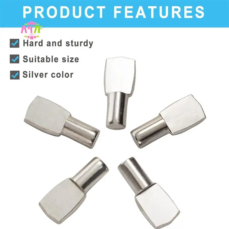 

A47F-1 Set 5Mm Cabinet Shelf Support Pegs Spoon Shape Metal Shelf Pins For Shelves, 100Pcs Silver Color
