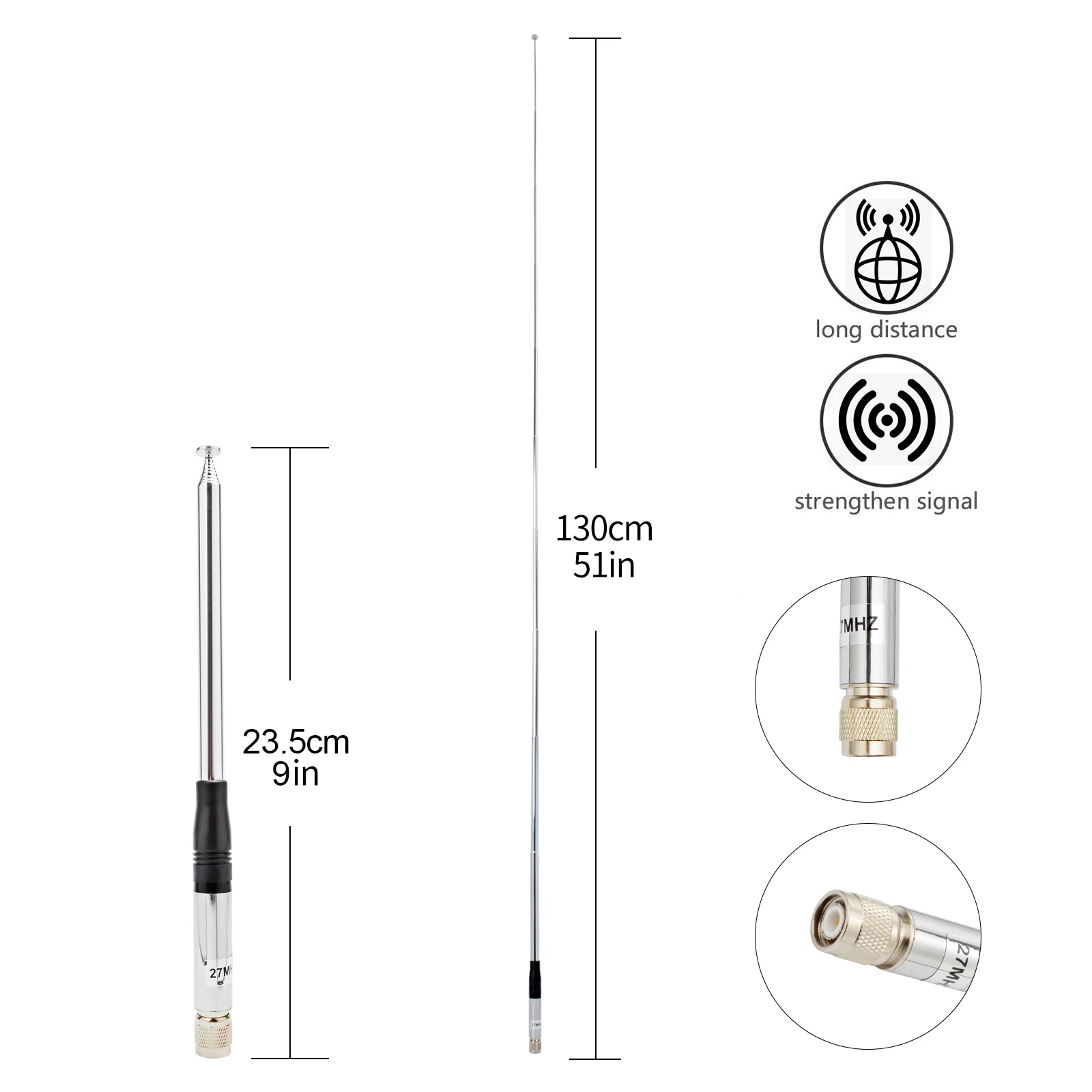 Cb Antenna 27mhz TNC Stainless Steel Telescopic/Rod HT Antennas for President Randy FCC/Randy II FCC Handheld CB Portable Radio - view 3