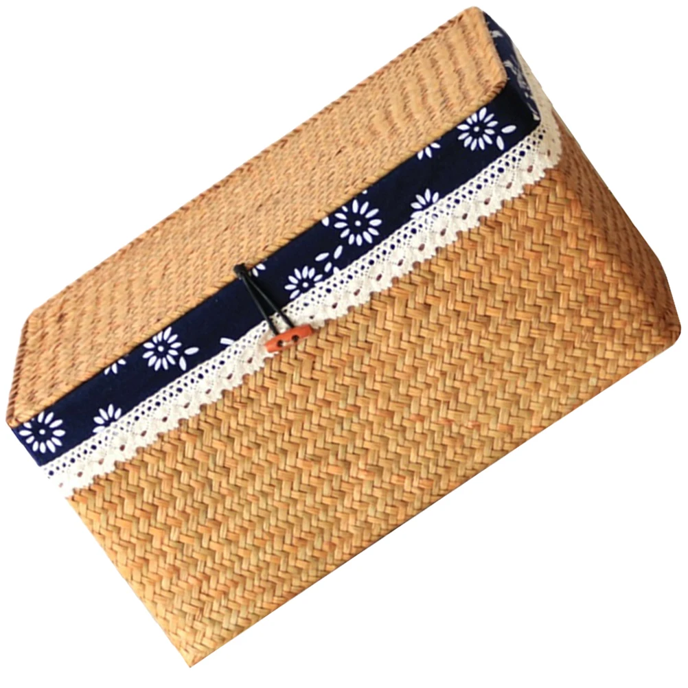 

Retro Seagrass Woven Storage Basket Lid Small Size Cloth Long Use Decorative Hotel Bedroom Vintage Design Practical Food
