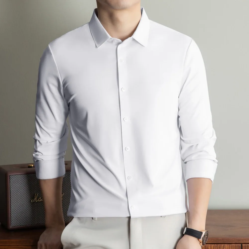 New Trend Mulberry Silk  Shirt Men's Fashion High-Quality  Business Casual long-Sleeve Tops