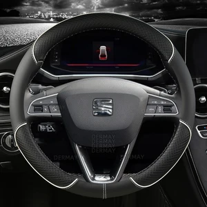 Microfiber leather car steering wheel coverage, non -slip for Tarraco Aron Seat ATECA IBIZA TOLEDO MII LEON AROSA EMO ST FR, 38cm 10 Main Sales Steering Cover Seat Ibiza - №4