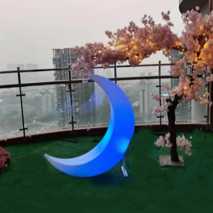 

Courtyard Modelling Crescent Moon Swings Solar Light Interactive Toy Decoration Patio Swing Hanging Chair Recliner