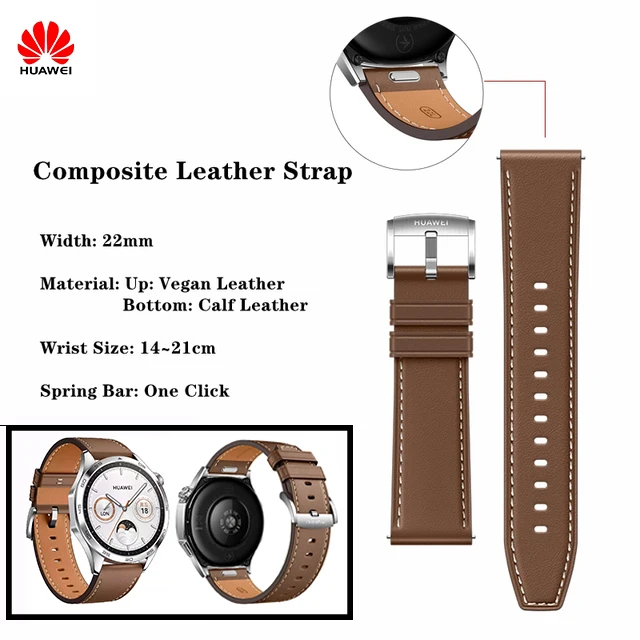 オリジナルhuawei-22mm-easyfitストラップ-watch-gt5-pro-gt5-46mm-gt4-gt3-gt2-gt6-46mm対応-レザーリストバンド-カメリアブラウン-ブレスレット