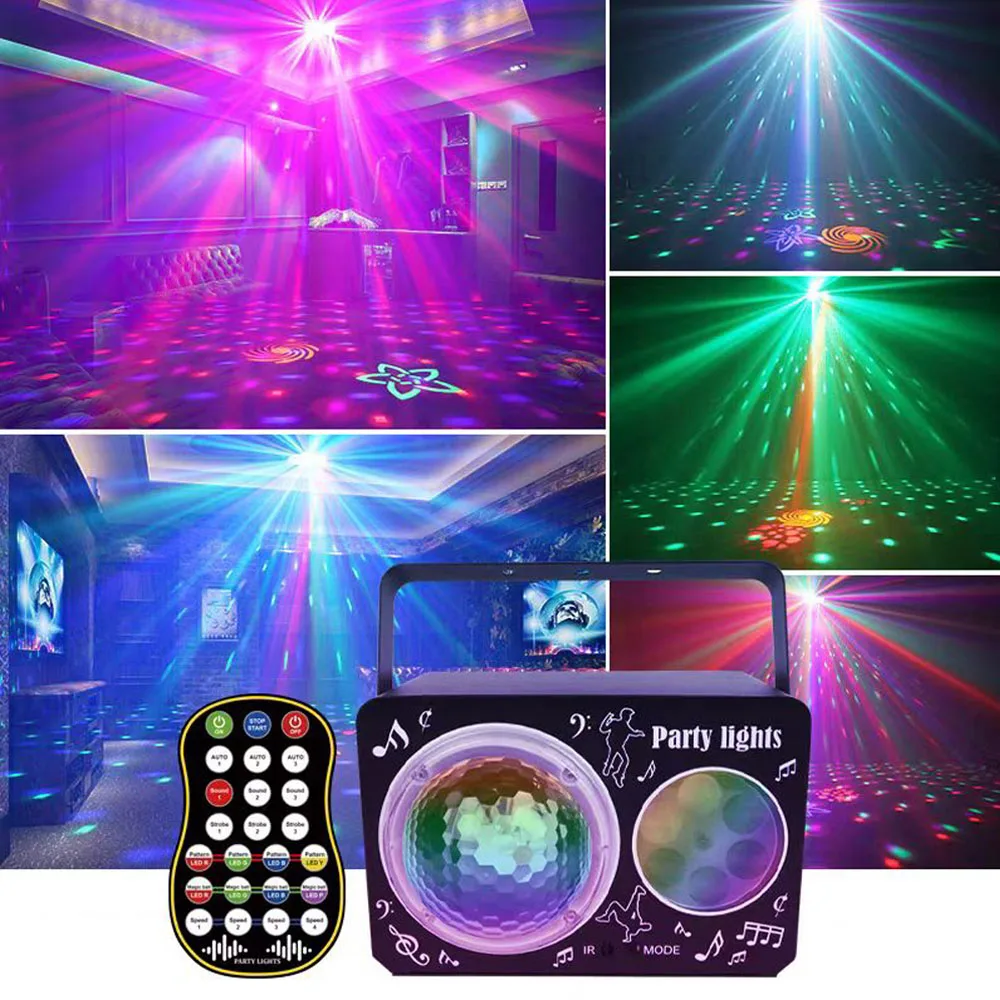 Mini 2in1 DJ Disco Party Light LED RGBP Light  LED RGBY Patterns Light Sound Activated Magic Ball Light Holiday Weddings Decor