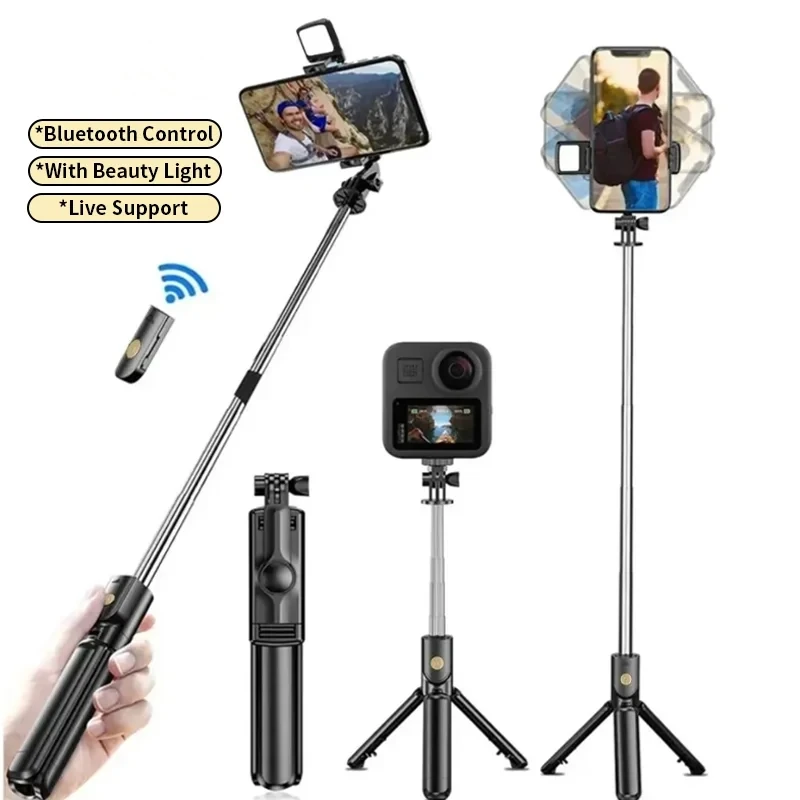 Selfie stick Bluetooth tripod stand with light wireless remote extendable tripod for iPhone mobile phone TikTok live streaming