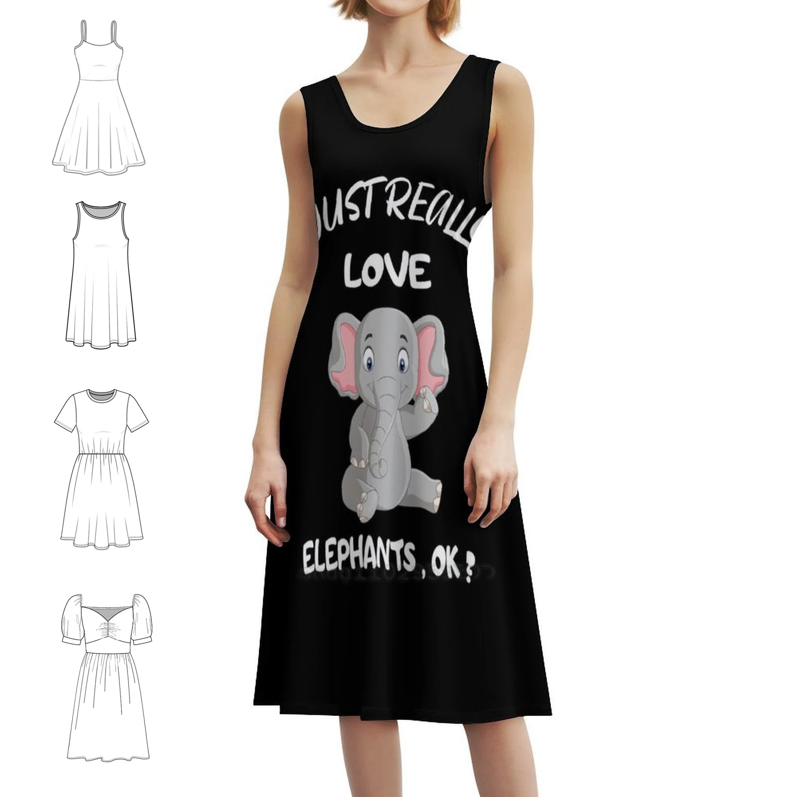 

I Just Really Love Elephants Ok Мини-платье в консервативном стиле для женщин А-силуэта Свободное повседневное дневное платье Elephant I Love Elephants