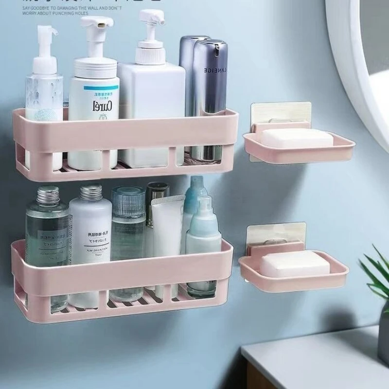 New Plastic Simple Storage Holders Non Perforated Traceless Kitchen Bathroom Washroom Toilet Storage Rack Items Organization