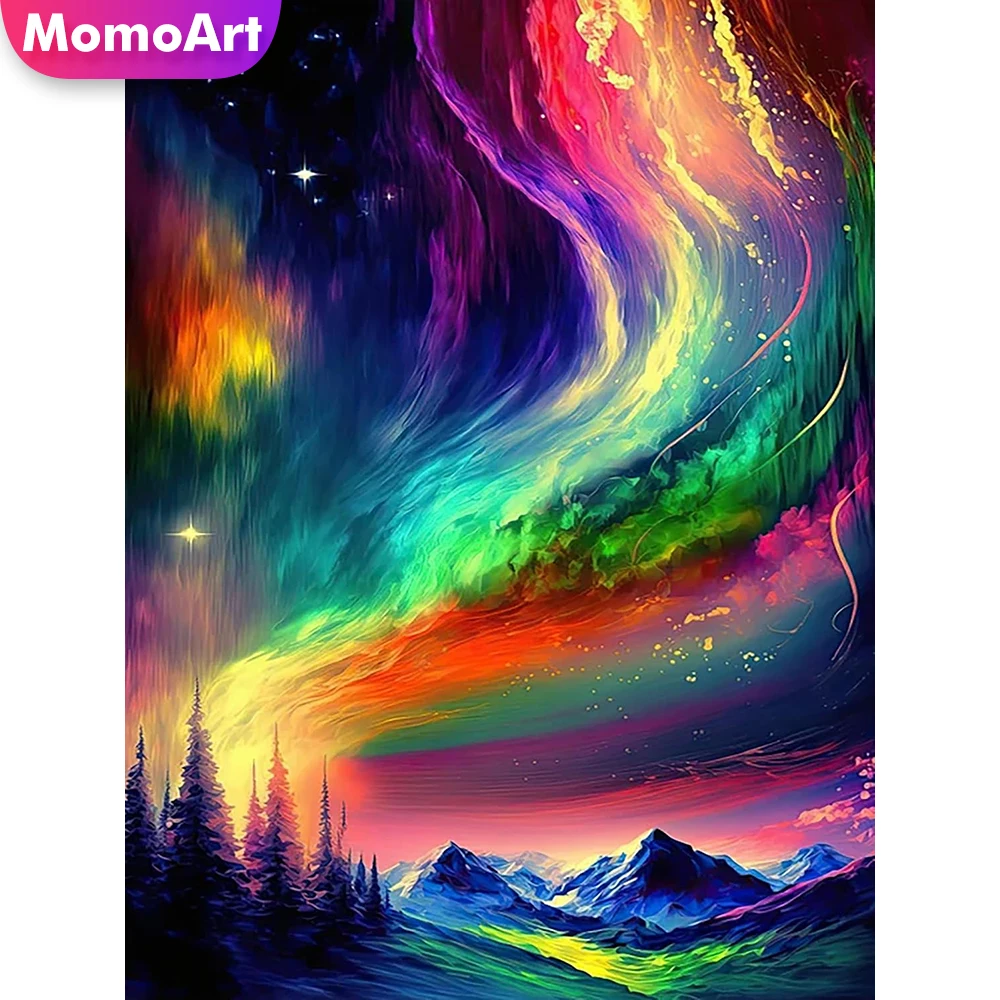 Momoart Diamantmalerei Aurora-Landschaft Stickerei DIY Diamant-Mosaik Buntes Muster für Erwachsene Anfänger Handgemachtes Geschenk