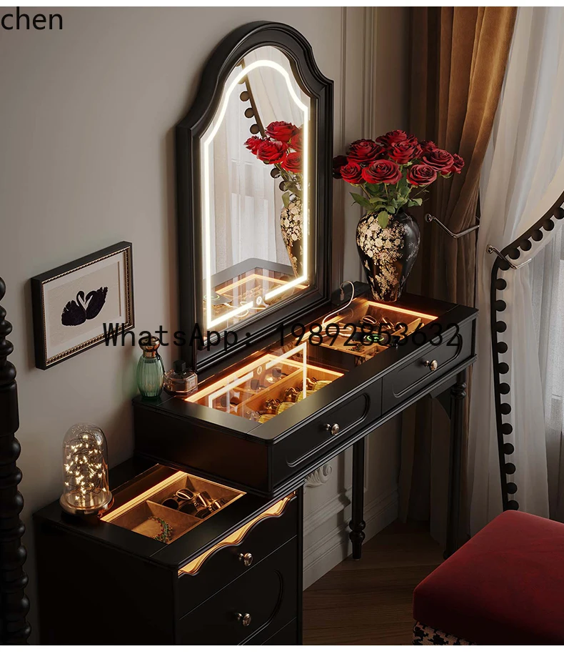 Solid Wood Dressing Table Chest Storage Small Bedroom Dressing Table Integrated Makeup Mirror