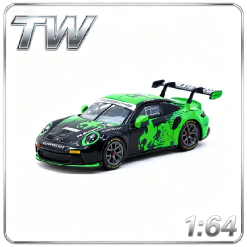 

TW 1:64 High-end racing car, with green flames, cast-aluminum car model. Men's gift, high-end static collection piece for adults