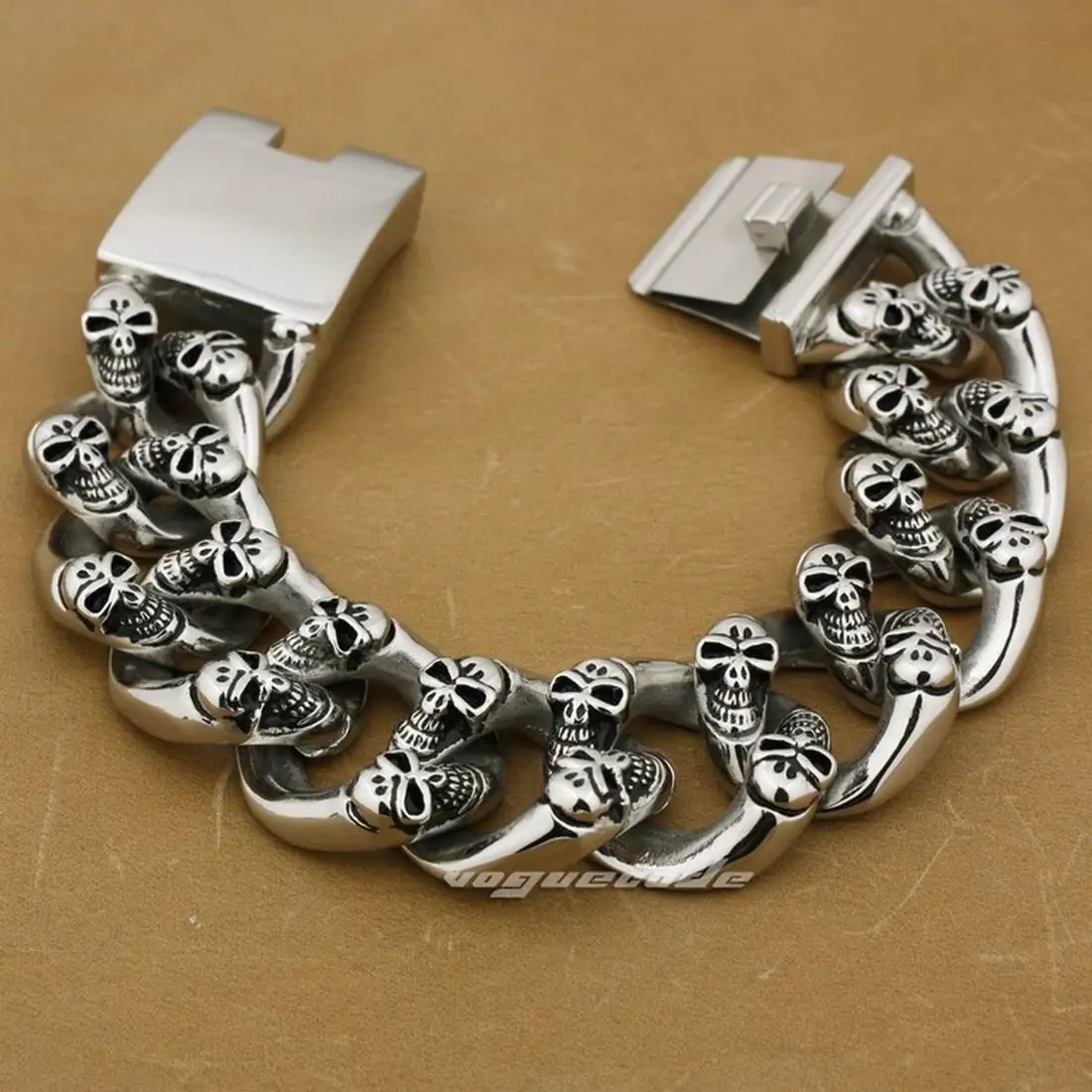 Stainless Steel Huge Heavy Skulls Bracelet Biker Rocker Punk Link Chain 5F005