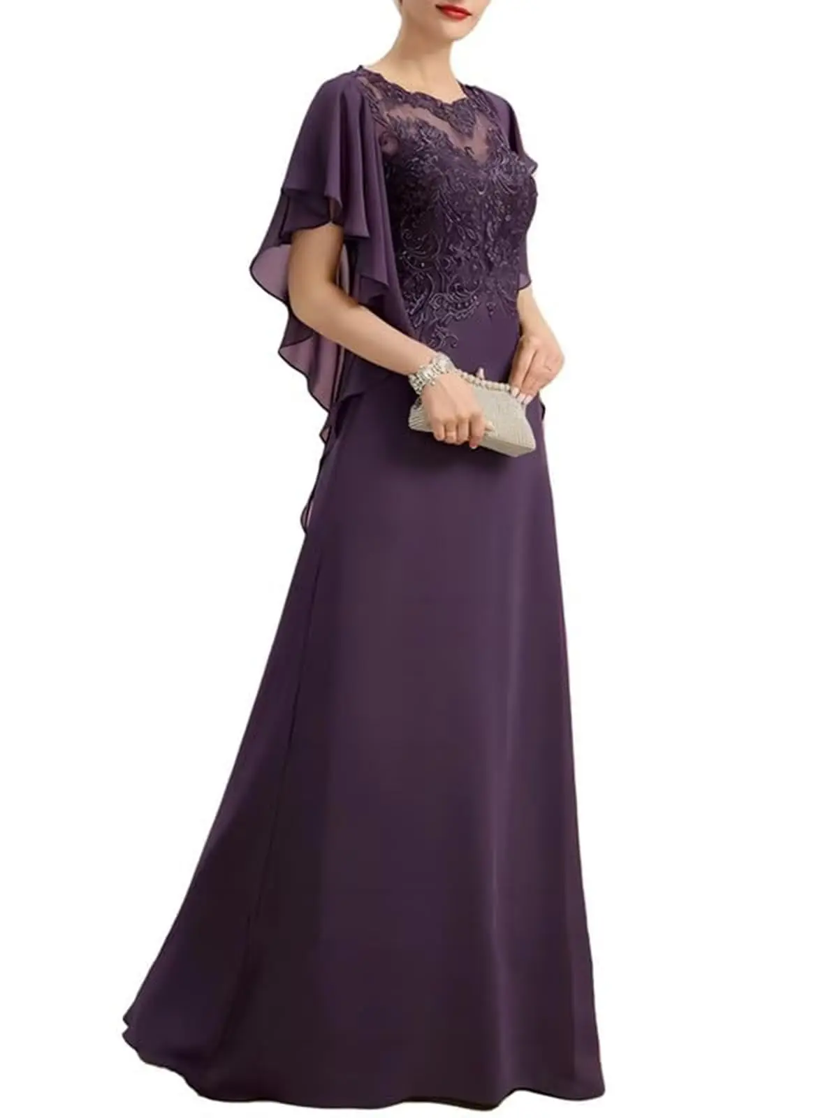 Кружевные аппликации, платья для матери невесты на свадьбу, шифоновое вечернее платье с рукавами и рюшами, вечерние платья