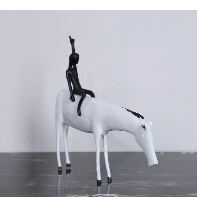 Abstract Character Metal Sculpture Rider Figure Crafts Ornaments Desk Decoration Horse Statue Room Aesthetic Modern Home Decor