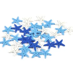 50pcs 30mm Mixed White/blue Starfish Wood Pieces For DIY Crafts Scrapbooking Home Handmade Decor Wooden Hanging Ornaments C4085