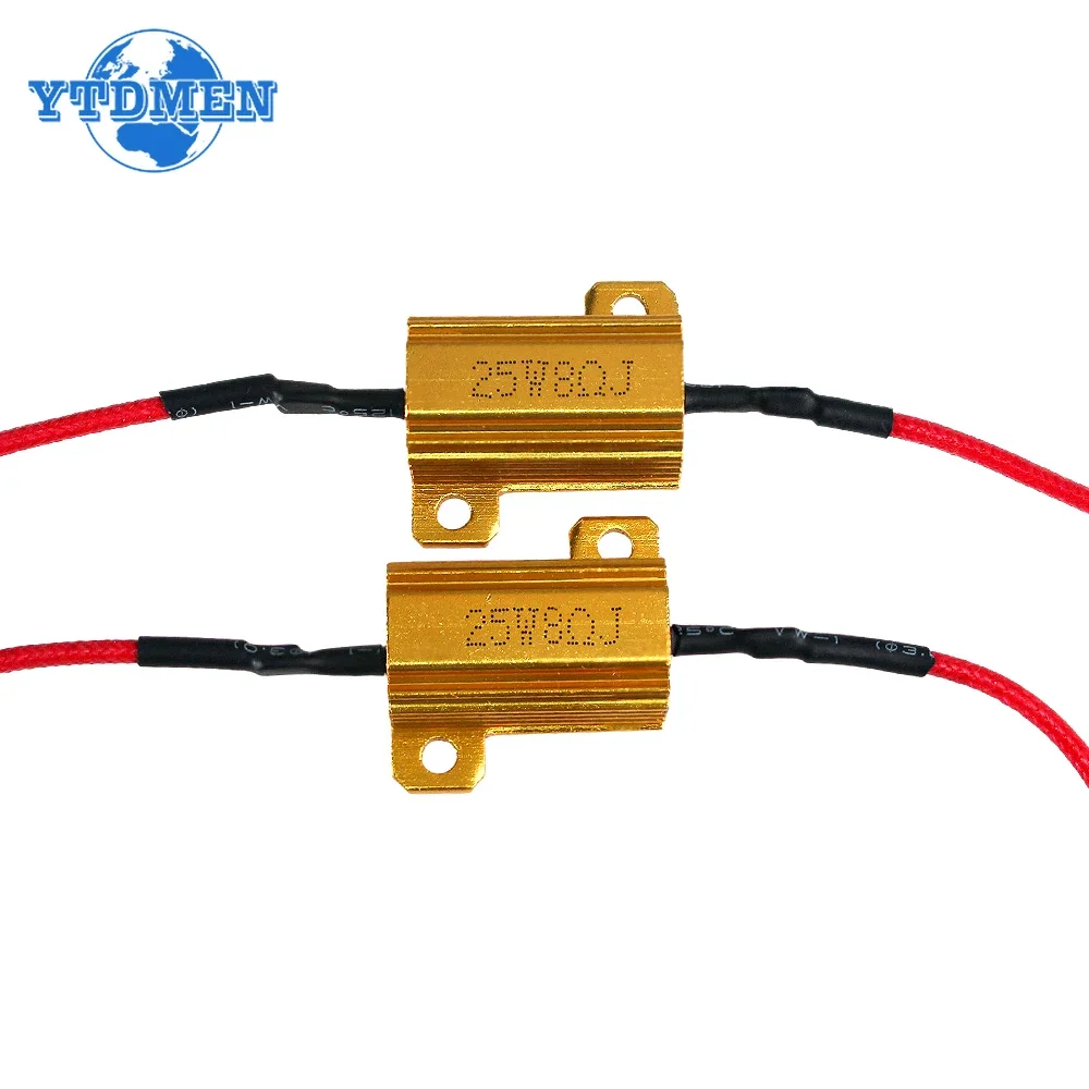 2 مجموعة تحميل المقاوم 50 واط 6 أوم 25 واط 8 أوم غلاف من الألومنيوم مقاومات الطاقة 12 فولت Wirewound المقاومة ، لسيارة بدوره إشارات ضوء LED