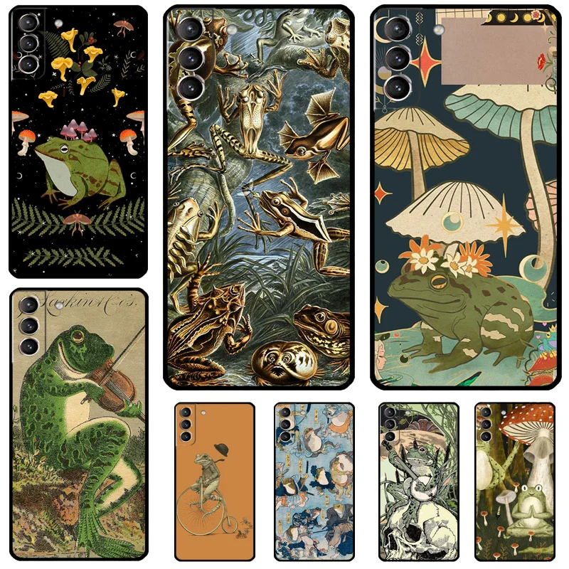 Vintage Retro Frog Mushrooms Case For Samsung Galaxy S24 S23 S22 S21 Ultra Plus Note 10 Note 20 S8 S9 S10 S20 FE Cover