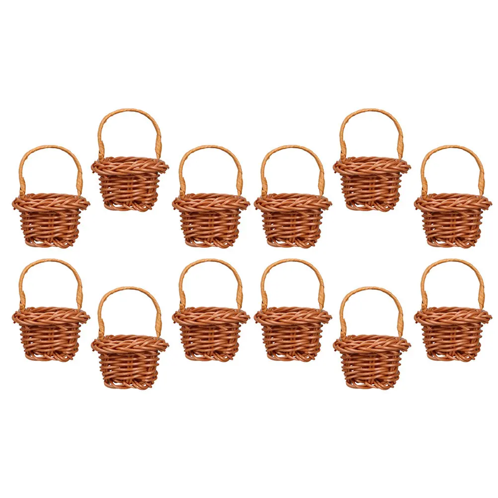 

12Pcs Mini Basket Woven Small Rustic Flower Basket Home Garden Wedding Table Decoration Micro Scene Accessories