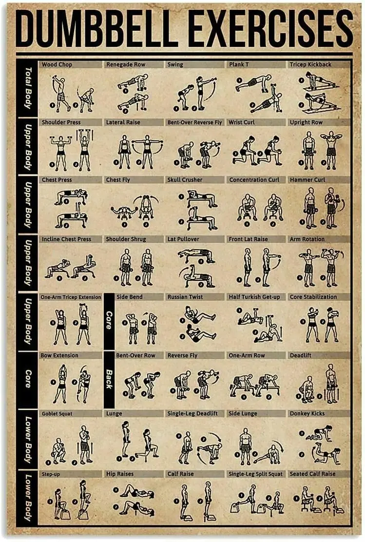 JIUFOTK – affiches d'exercices d'haltères, panneaux métalliques de connaissances de Fitness, décoration murale d'athlètes, décoration de maison, décor de salle, Plaque d'impression de Club