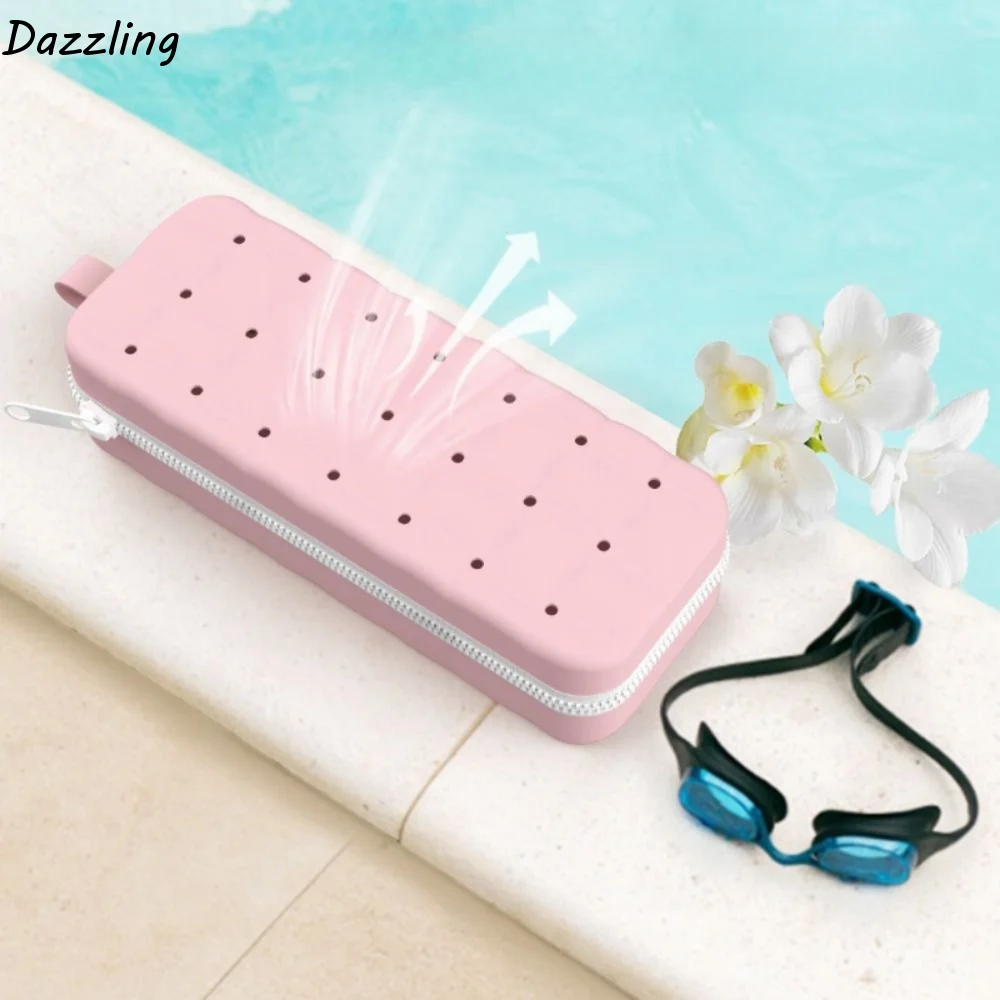 

Large Capacity Silicone Goggles Case Double-sided Breathable Portable Goggles Bag Protective Zipper Closure Swimming Glasses Box