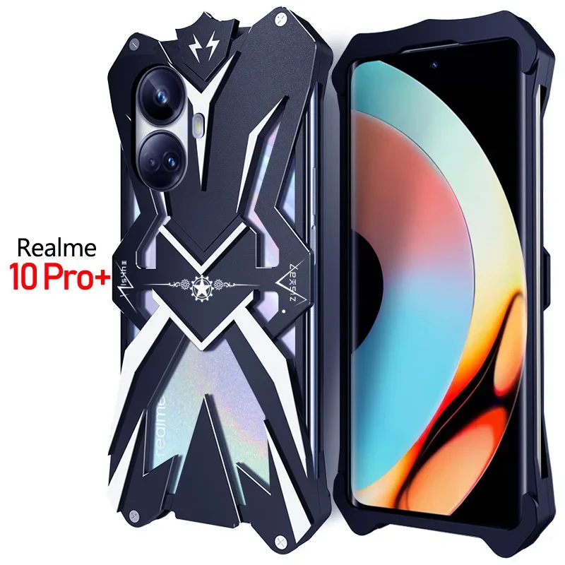 Metal Steel Machinery Shockproof Aluminum    Armor Case For Realme 10 Pro Plus 10 Pro+ 10 New Cases Cover Bumper Coque