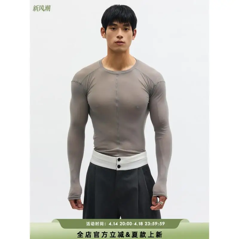DROZENO Base Shirt Men's And Women's New Mesh Texture Slim Fit Black Pullover Long Sleeve