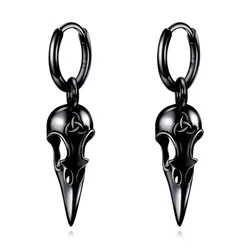 1 pair of Women's earrings explosive stainless steel crow skull pendant Men's long money pendant punk titanium steel jewelry per