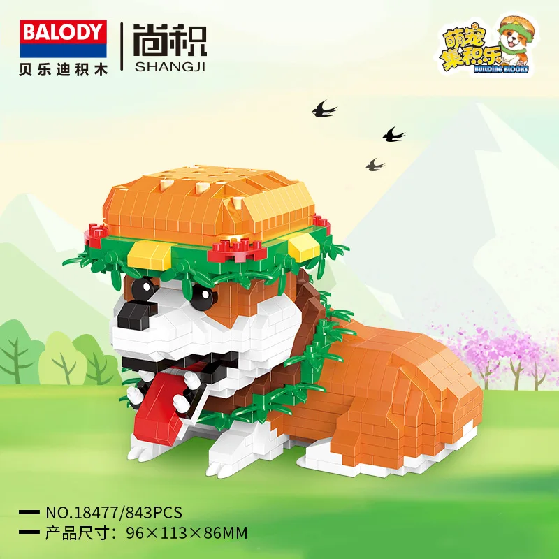 BALODY 18477 Cute Animals Hamburg Dog Model Micro Building Blocks Kawaii Dogs Pet Series Mini Bricks Toys for Kids Gift 843PCS