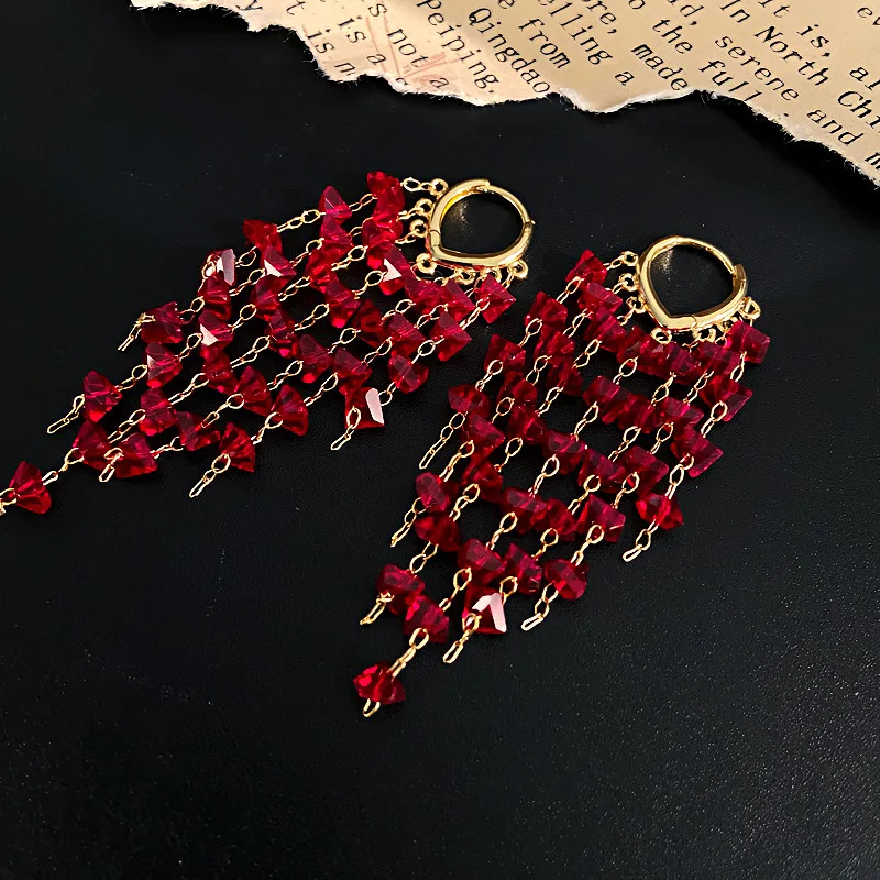 Fashion Shine Glamour Crystal Temperament Earrings Long Flash Temperament Elegant Fashion Trendy Luxury Jewelry