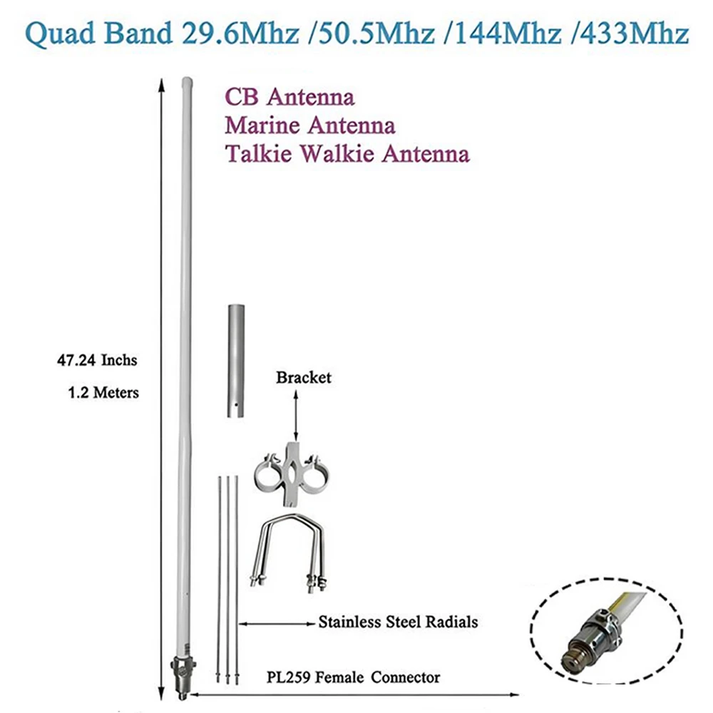 Quad-Band Relay Master,29.6/50.5/144/430Mhz UV Amateur Base Station Antenna for Relays,Police Scanners, & SUVs