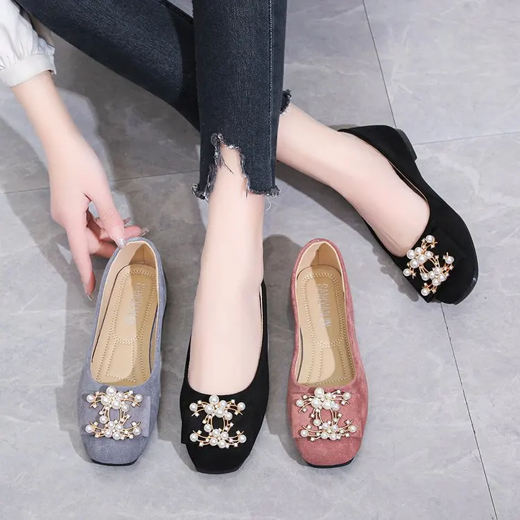 Strass fibbia Flats ballerine donna Slip on bocca superficiale mocassini eleganti mocassini da donna Party Pu Leather Ballerina