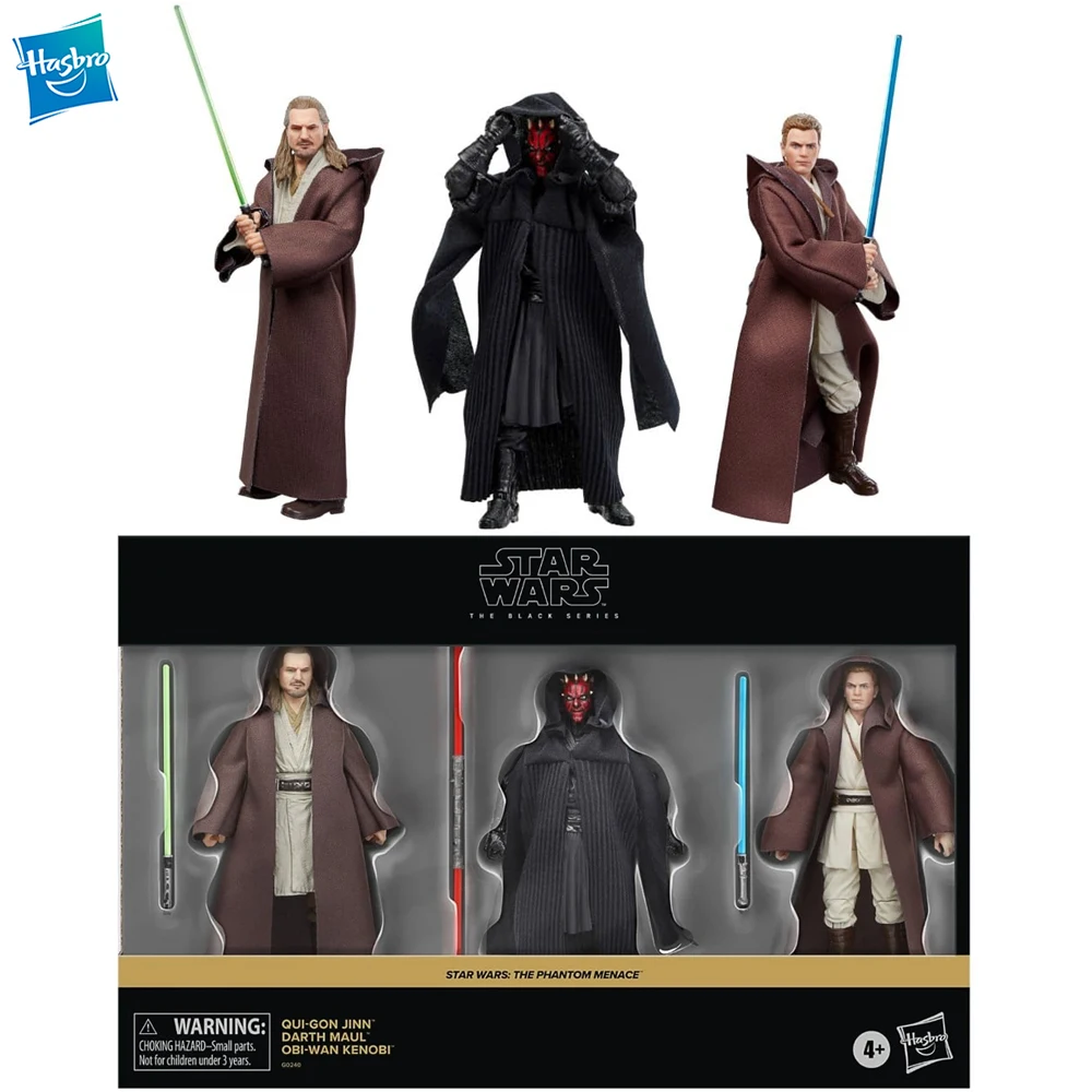 [En stock] Hasbro Star Wars The Black Series The Phantom Menace (Qui-Gon Jinn, Darth Maul y Obi-Wan Kenobi) Paquete de 3 figuras de juguete