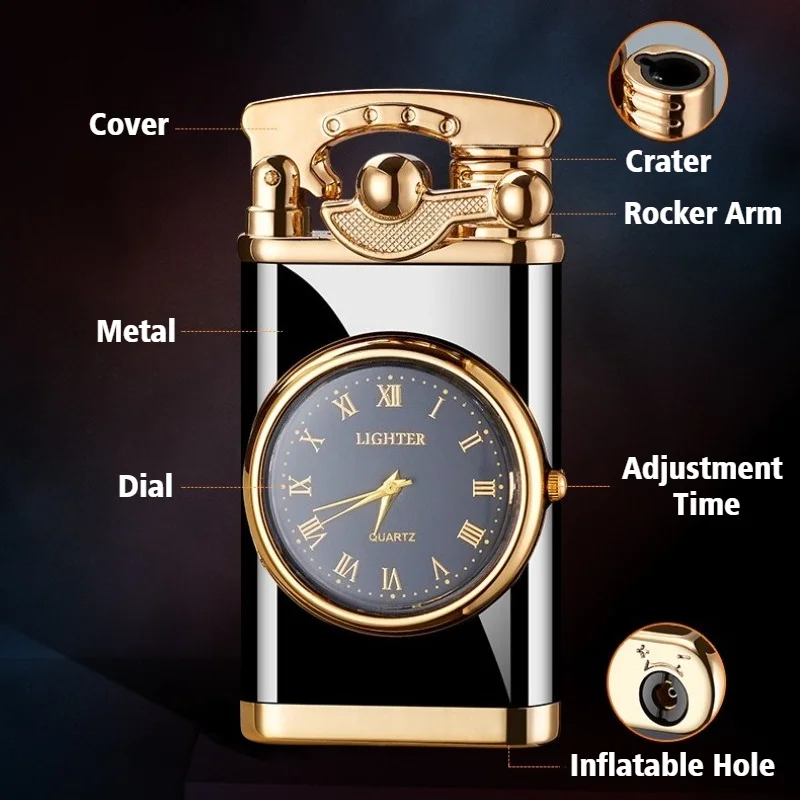 Nieuwe Smart Rocker Horloge Blue Fire Dial Opblaasbare Aansteker voor Rookt Winddicht Open Vlam Sigarettenaanstekers & Roken Accessorie