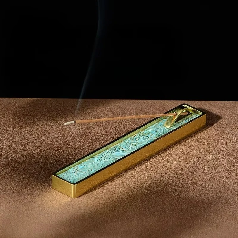 Handcrafted Copper Incense Burner with Mother-of-pearl Inlay, Decorative Desktop Censer for Tea Room, Study, Yoga Meditation