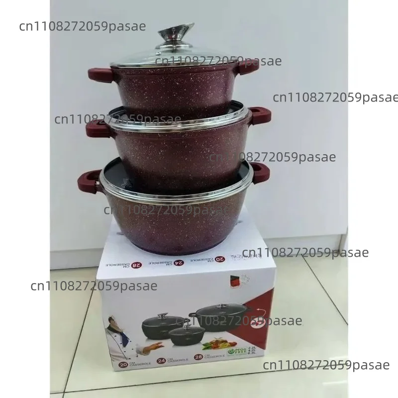 Wine Red Granite Marble Modern Lightweight Cookware Set Casserole Aluminium Sauce Pan Oven Safe New Design Durable
