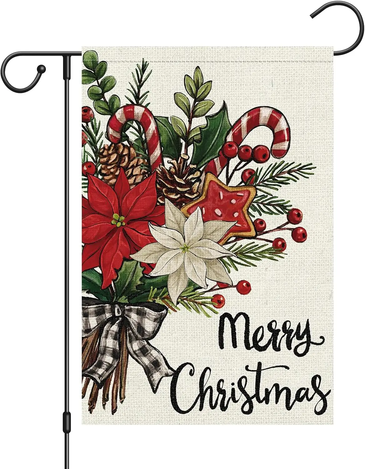 Merry Christmas Floral Garden Flag 12x18 Inch Double Sided Small Burlap Xmas Holiday Outside Yard Decoration WWL IIC