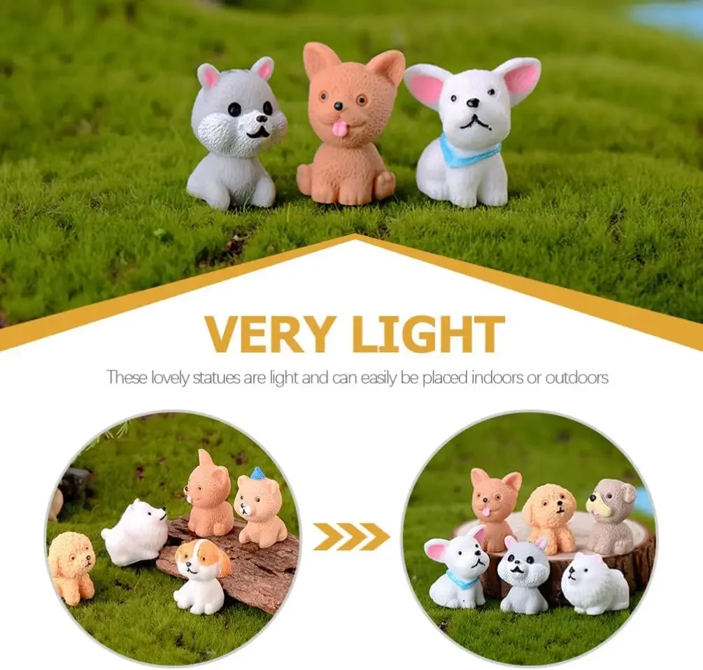 Mini Resina Cães Miniature Figurines, Artesanato De Terrário, Animais Realistas, Acessórios De Fadas, Jardim, 12Pcs