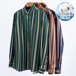 Quality 100%Pure Cotton Men Long Sleeve Social Shirt for Oxford Shirt Men Plaid Striped Work Casual ShirtsMale Regular-Fit S-6XL