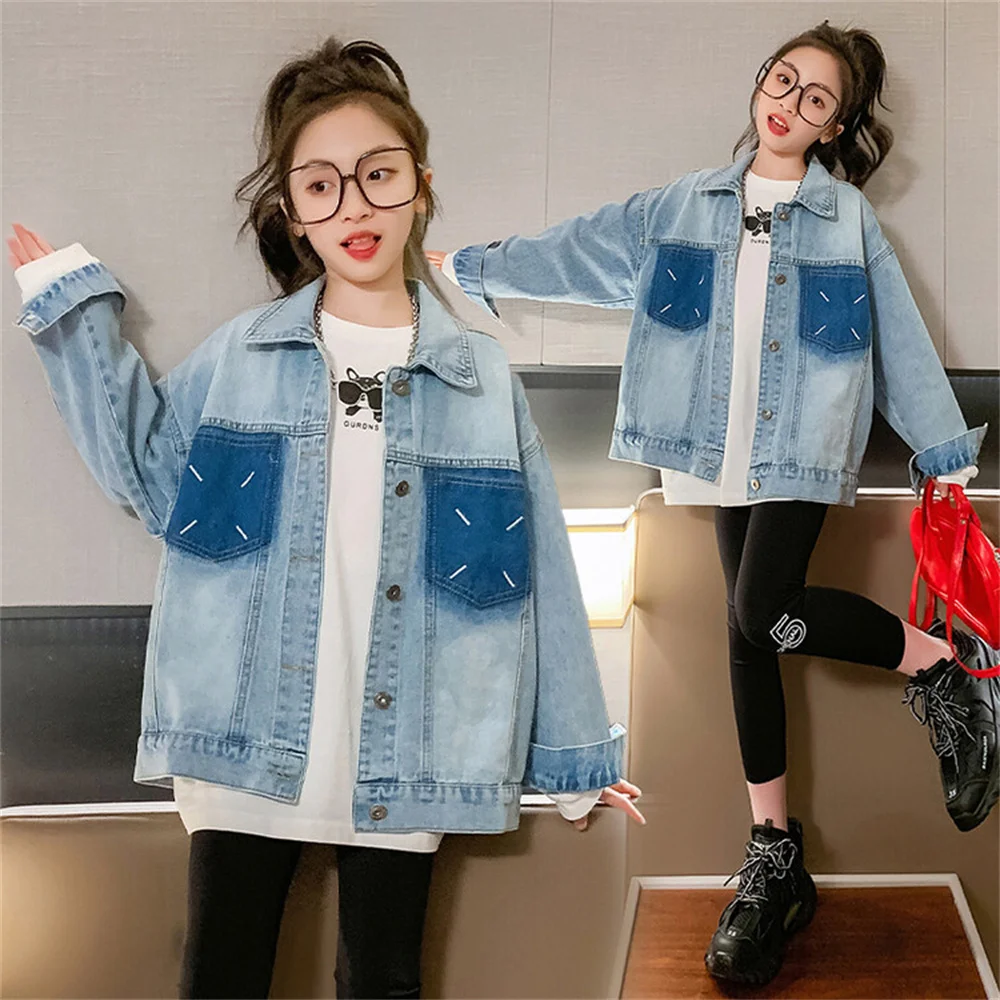 

C009 Girl Denim Jacket Youth Denim Coat Jacket Spring Autumn Fashionable Girl Jacket Children's Denim Shirt Jacket