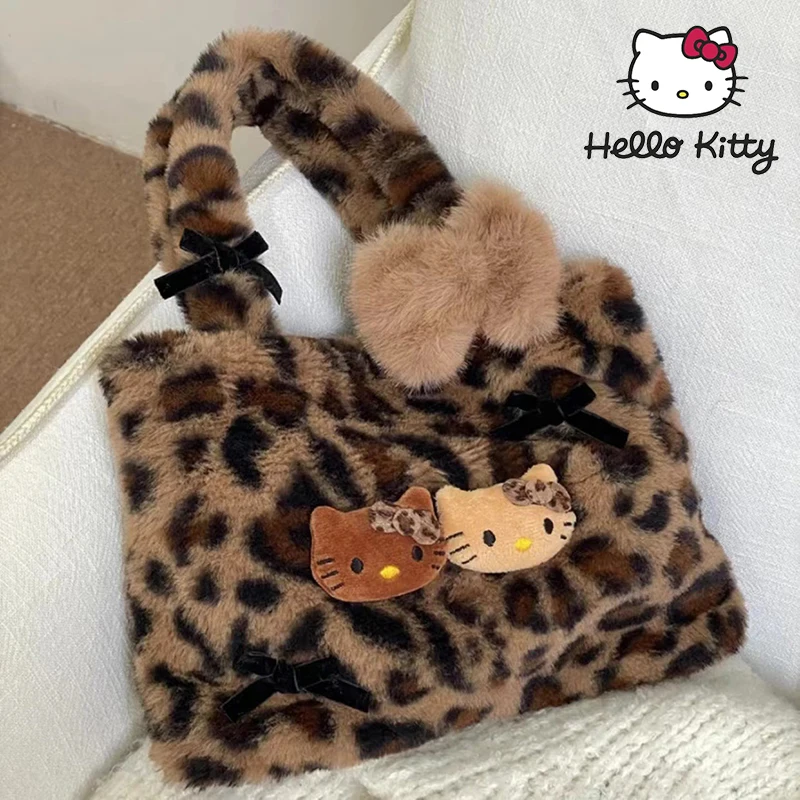 

Hello Kitty Y2K Leopard Print Handbag Cute Underarm Tote Lightweight Durable Fashion Multi Use Daily Commute Girl Gifts
