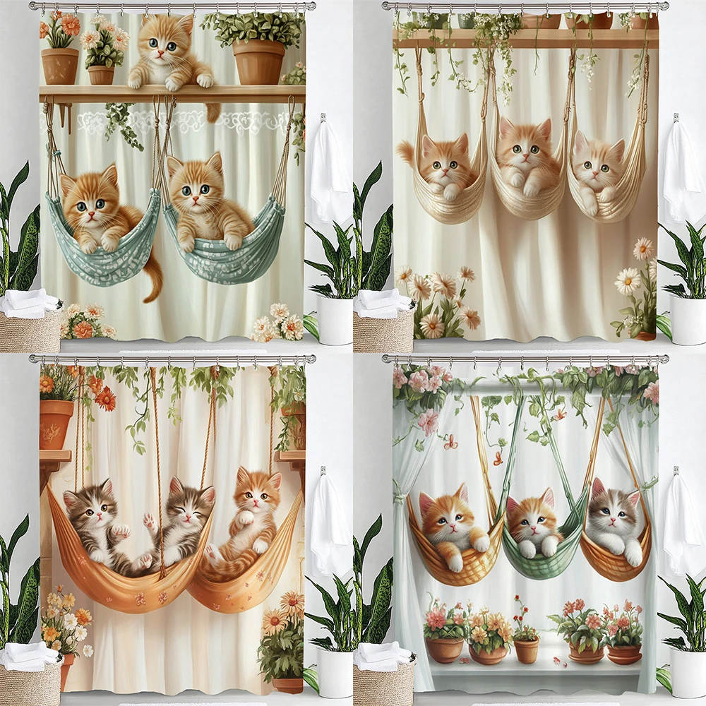

Занавеска для душа с изображением гамака в саду, декоративная занавеска для ванной комнаты, занавеска с цветами для дома, с крючками.