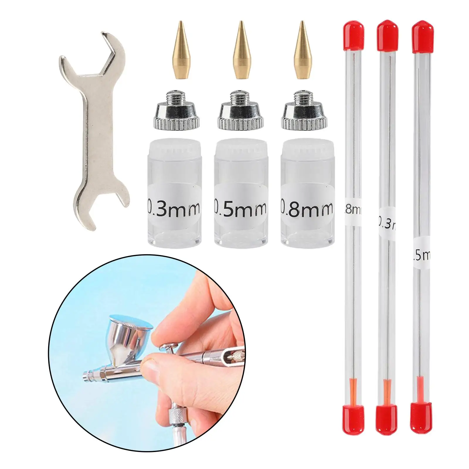 11Pcs Airbrush Needle Kits Airbrush Nozzle Caps Accs for Replacement Parts