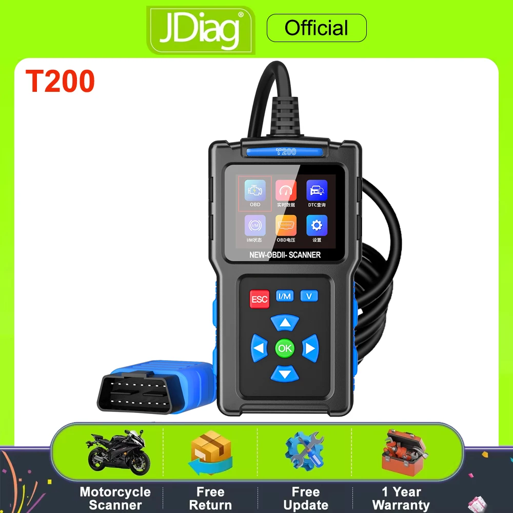 

Автомобильный сканер JDiag T200, считыватель кодов OBD2, цифровой дисплей, автомобильные диагностические инструменты, анализатор двигателя, готовый тестер ввода-вывода
